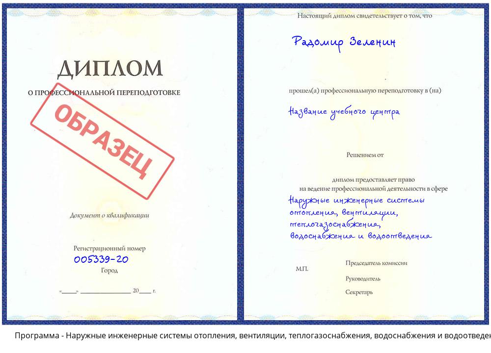 Наружные инженерные системы отопления, вентиляции, теплогазоснабжения, водоснабжения и водоотведения Снежинск