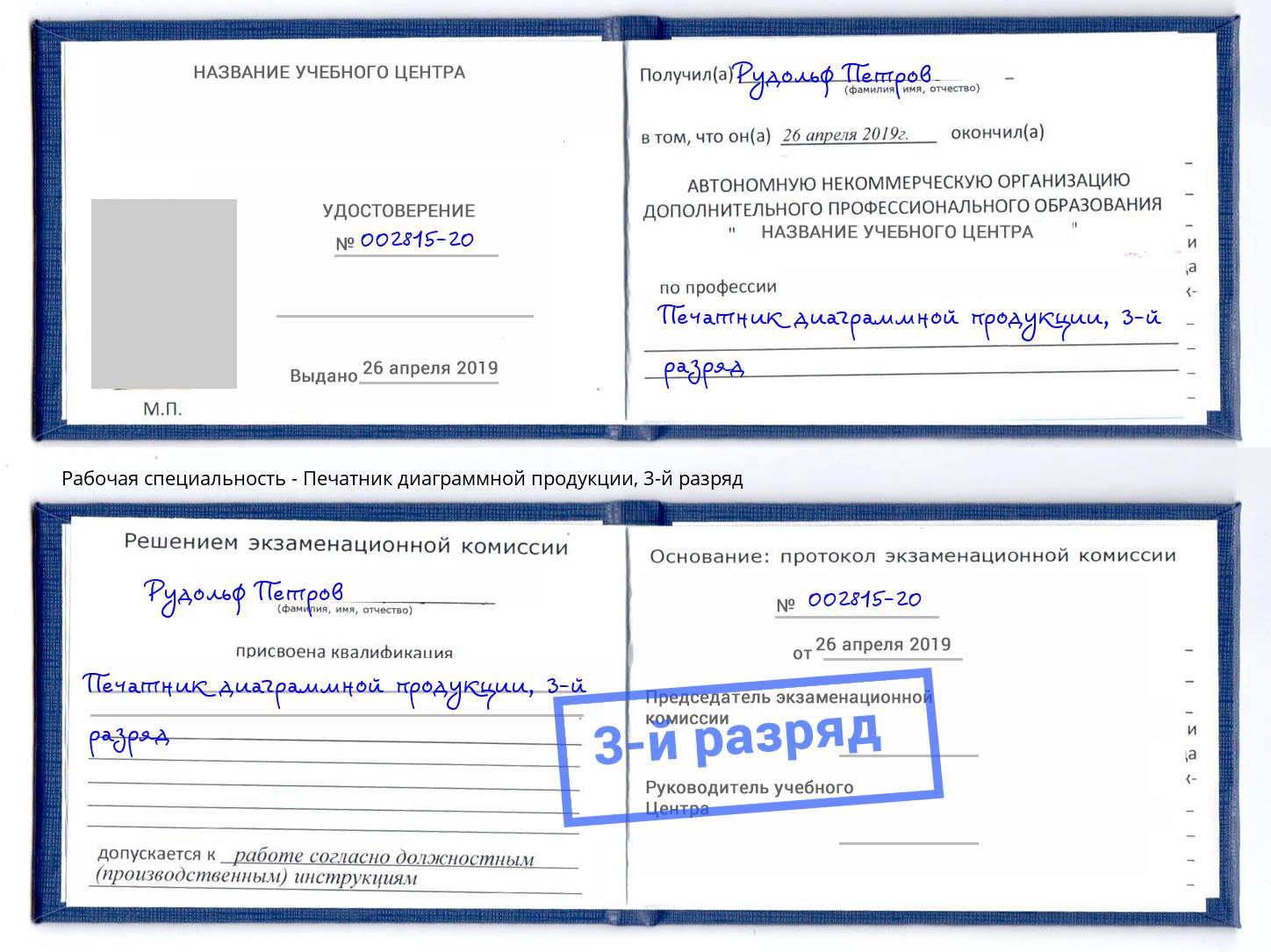 корочка 3-й разряд Печатник диаграммной продукции Снежинск
