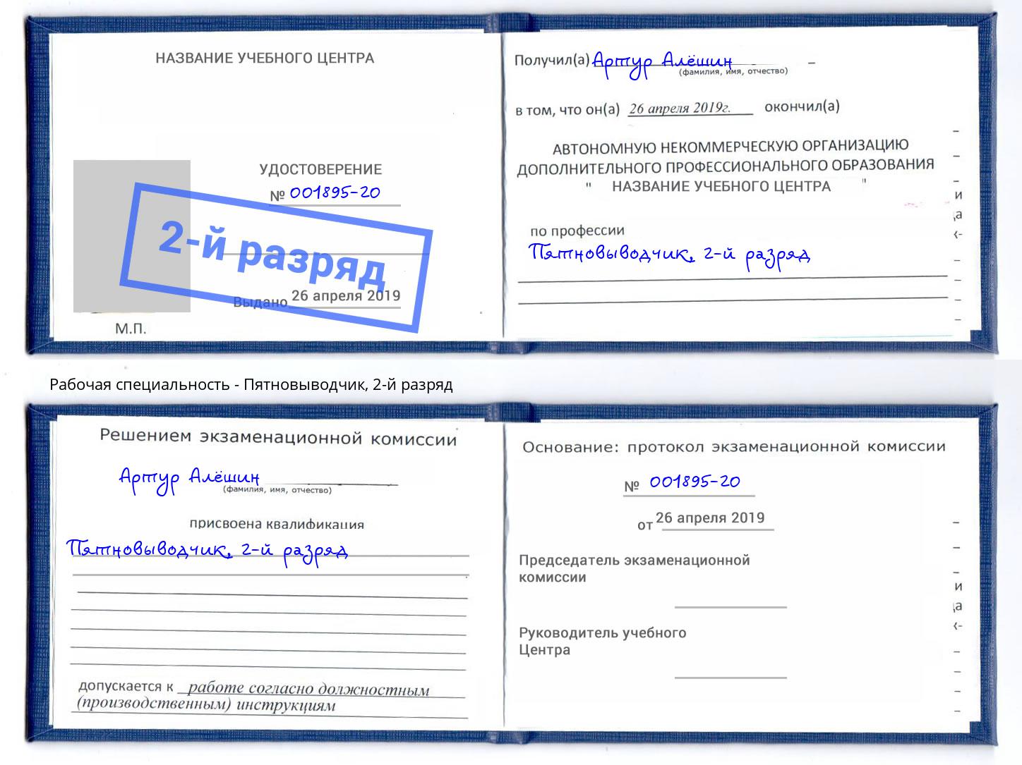 корочка 2-й разряд Пятновыводчик Снежинск