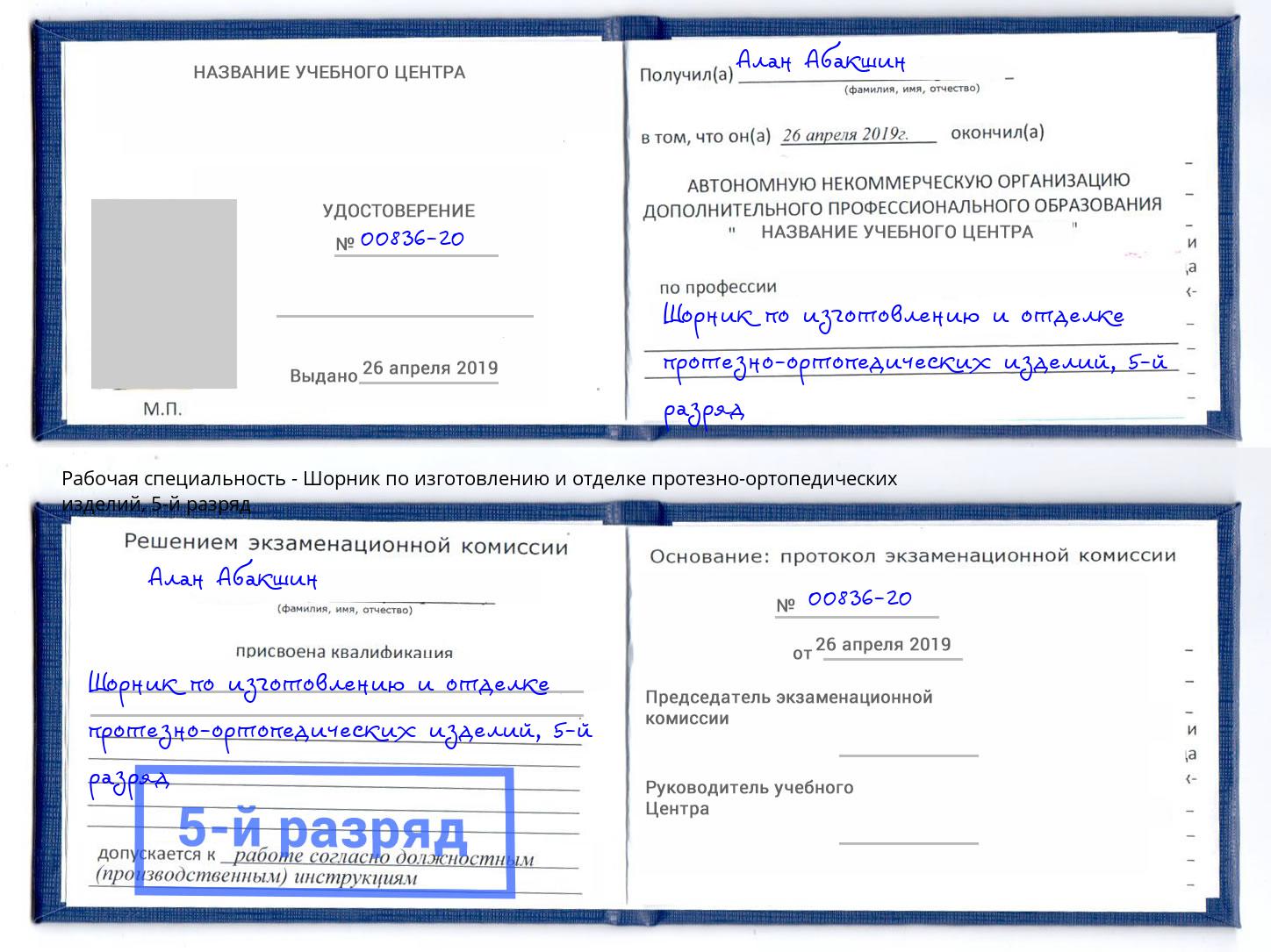 корочка 5-й разряд Шорник по изготовлению и отделке протезно-ортопедических изделий Снежинск