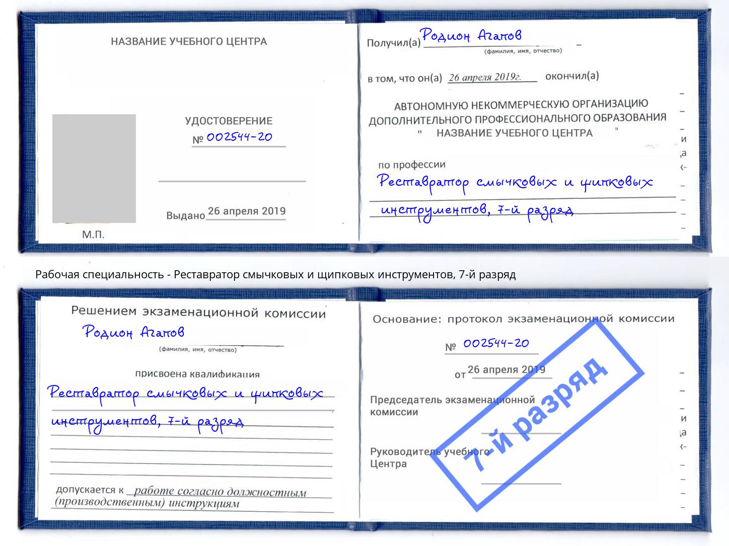 корочка 7-й разряд Реставратор смычковых и щипковых инструментов Снежинск