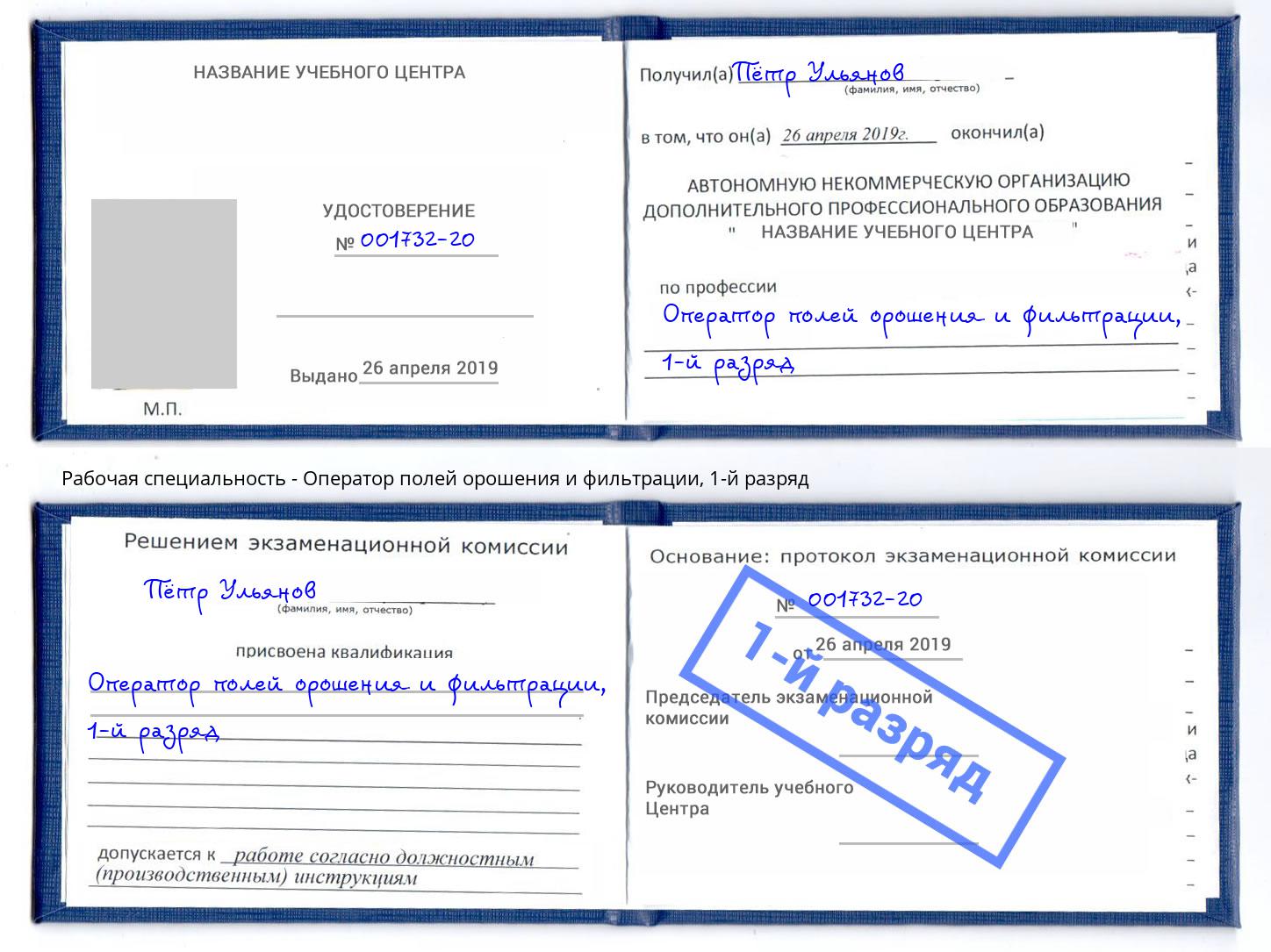 корочка 1-й разряд Оператор полей орошения и фильтрации Снежинск