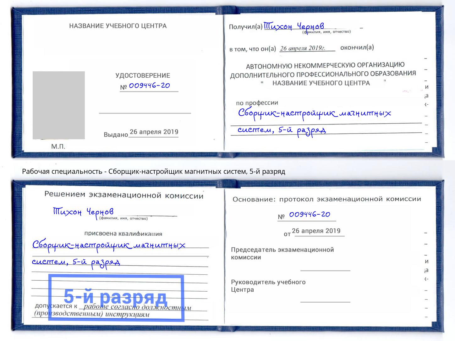корочка 5-й разряд Сборщик-настройщик магнитных систем Снежинск