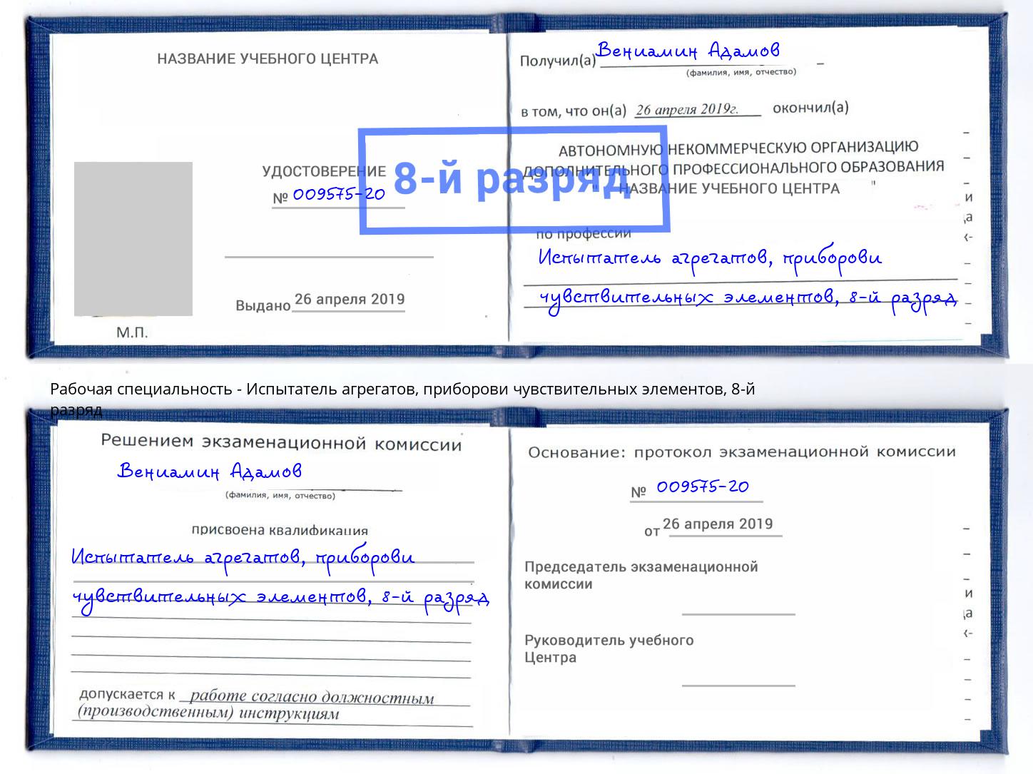 корочка 8-й разряд Испытатель агрегатов, приборови чувствительных элементов Снежинск